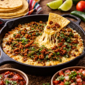 Traditional Queso Fundido in a pot