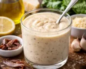 Authentic Caesar Salad Dressing in a glass