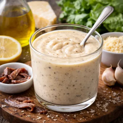 Authentic-Caesar-Salad-Dressing Authentic Caesar Salad Dressing in a glass