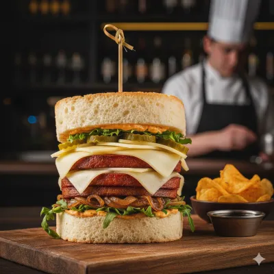 The Grand Bologna Royale sandwich on a plate