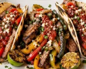 Chef George's Steakhouse Ribeye Fajitas on a white plated