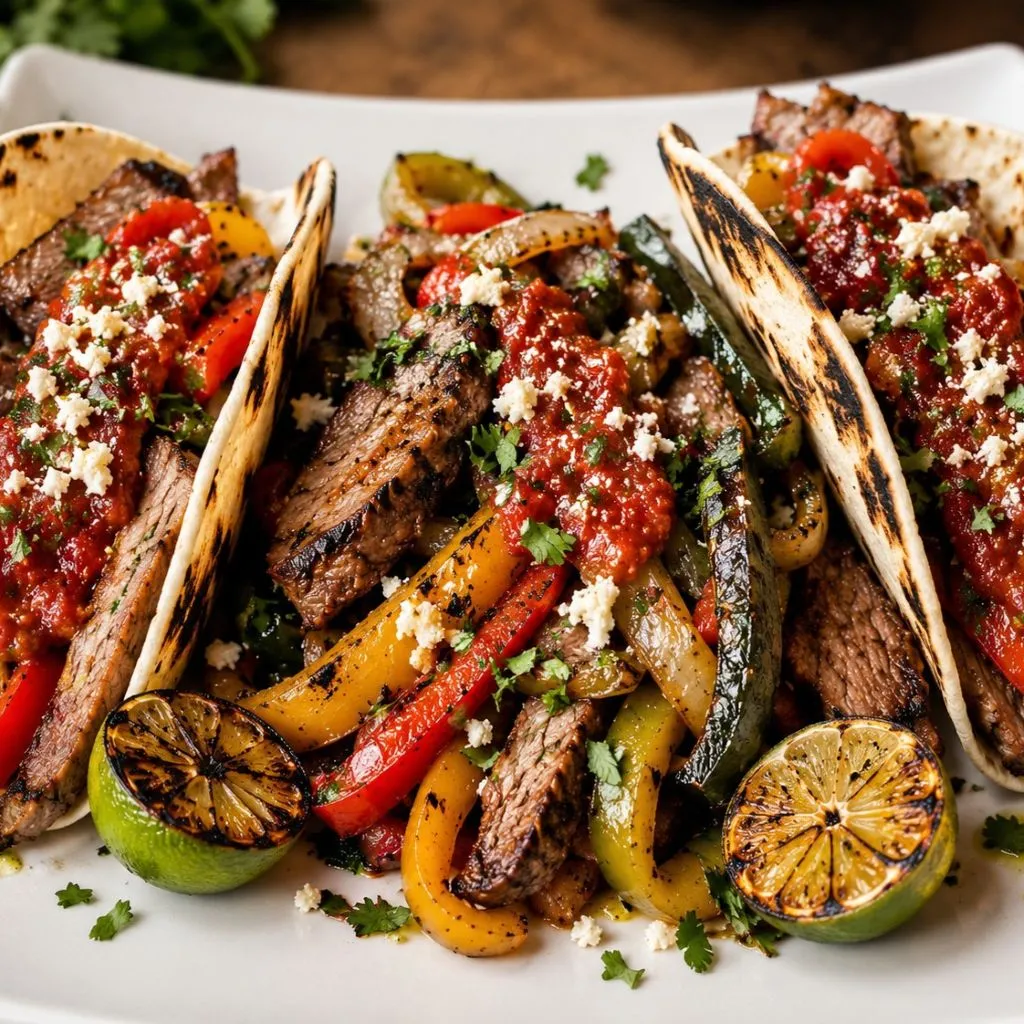 Chef George's Steakhouse Ribeye Fajitas on a white plated