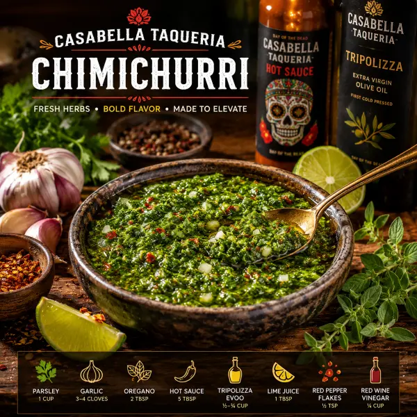 Casabella Taqueria Chimichurri Casabella Taqueria Chimichurri in a bowl, showing ingredients used in the recipe