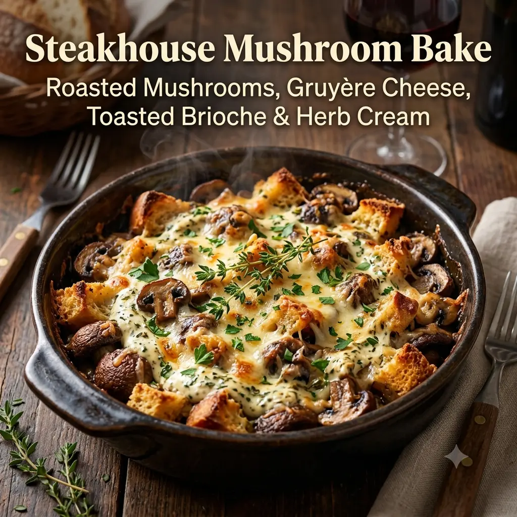 Steakhouse Mushroom Bake beautifully plated